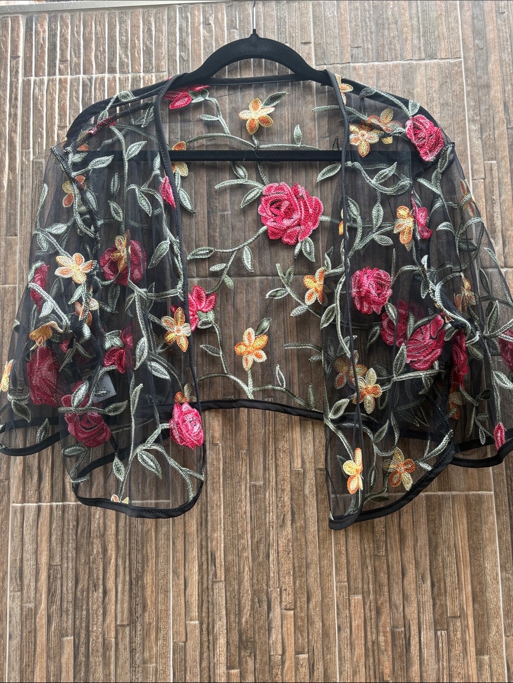 Sheer Black Floral Embroidered Shrug